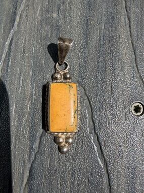 Sterling Silver .925 Mexico Yellow Jasper Rectangular Pendant